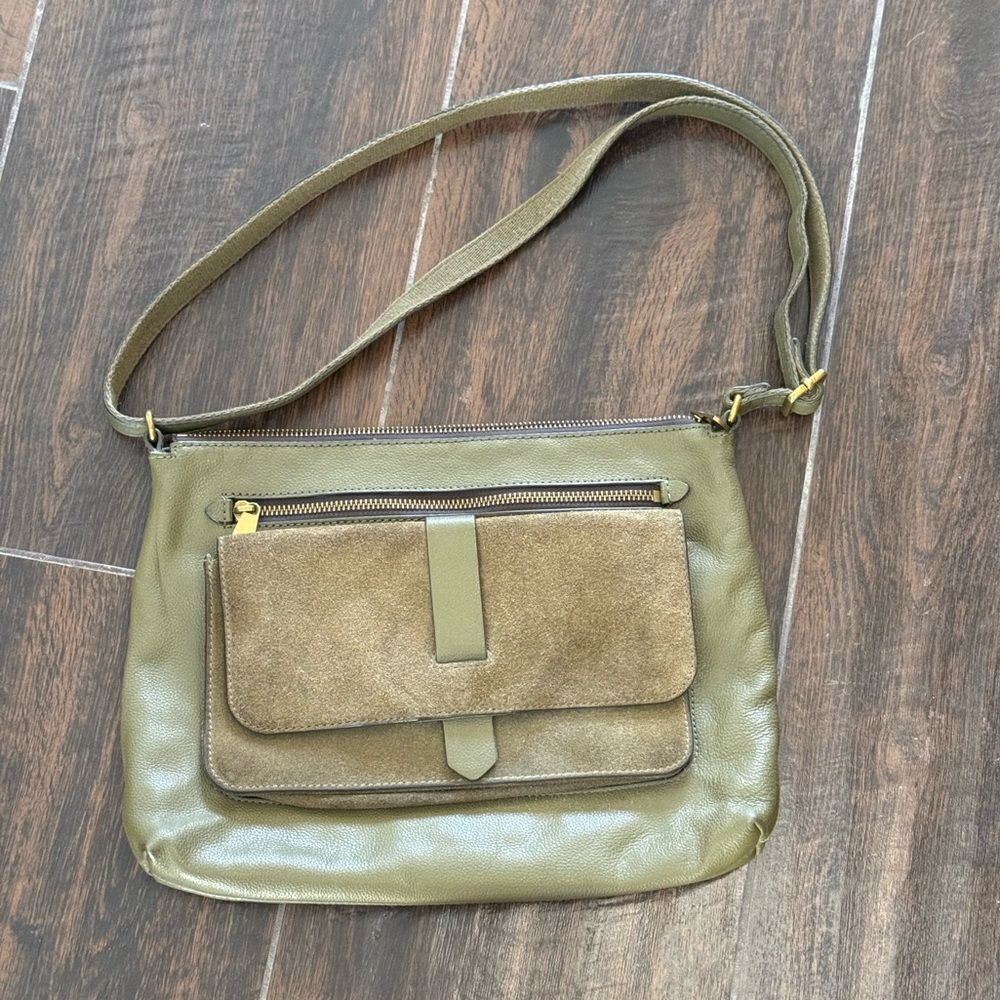 Fossil McKinley olive green leather/suede crossbody